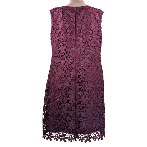 Ralph Lauren Size 14W Burgundy Floral Lace Sleeveless Pencil Dress - Picture 4 of 10